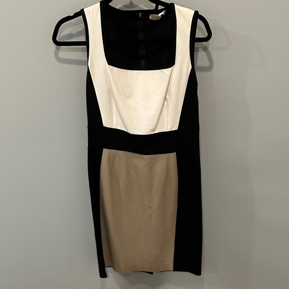 Banana Republic Black, Cream, and Tan Mini Dress